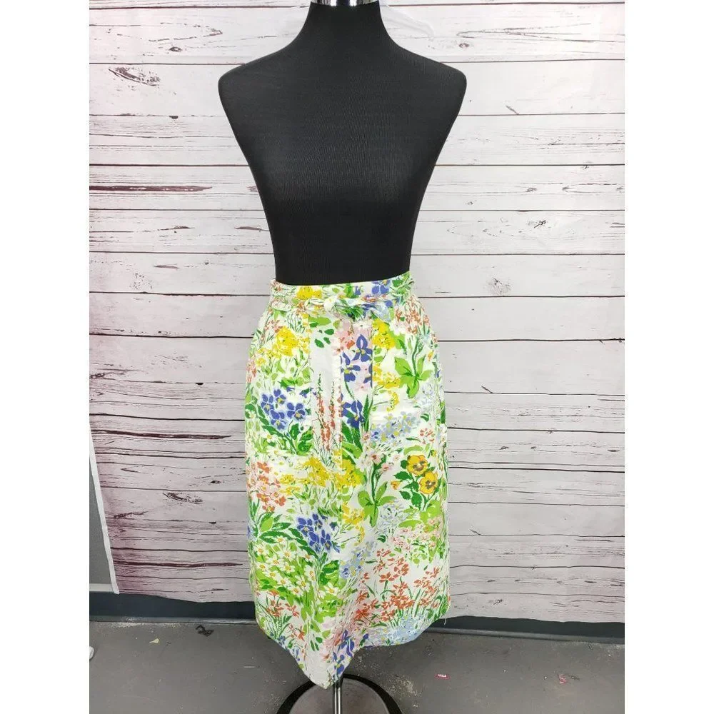 Vintage plus‎ size floral flower blue green handmade apron
